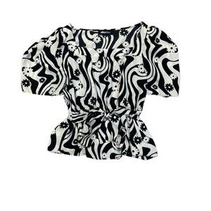 Alice Blue Black and White Peplum Top